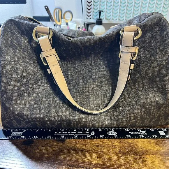 Michael Kors Grayson Signature Satchel – Dark Brown/Beige - Picture 4 of 15